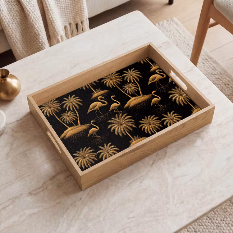 Dienblad - Flamingo - Palmbomen - Tropisch - Goud - Zwart — 2