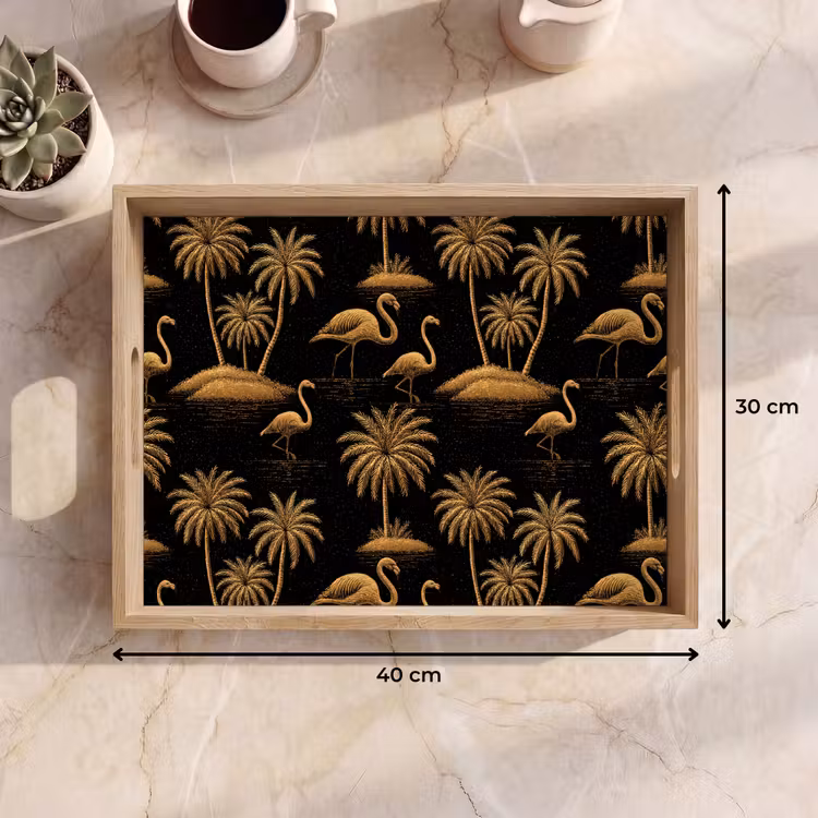 Dienblad - Flamingo - Palmbomen - Tropisch - Goud - Zwart — 9