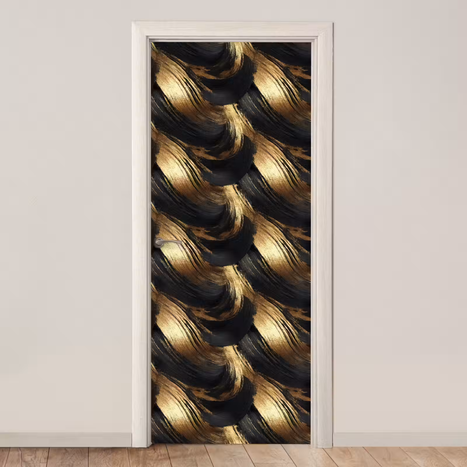 Deursticker - Verfstreken - Abstract - Goud - Zwart — 1