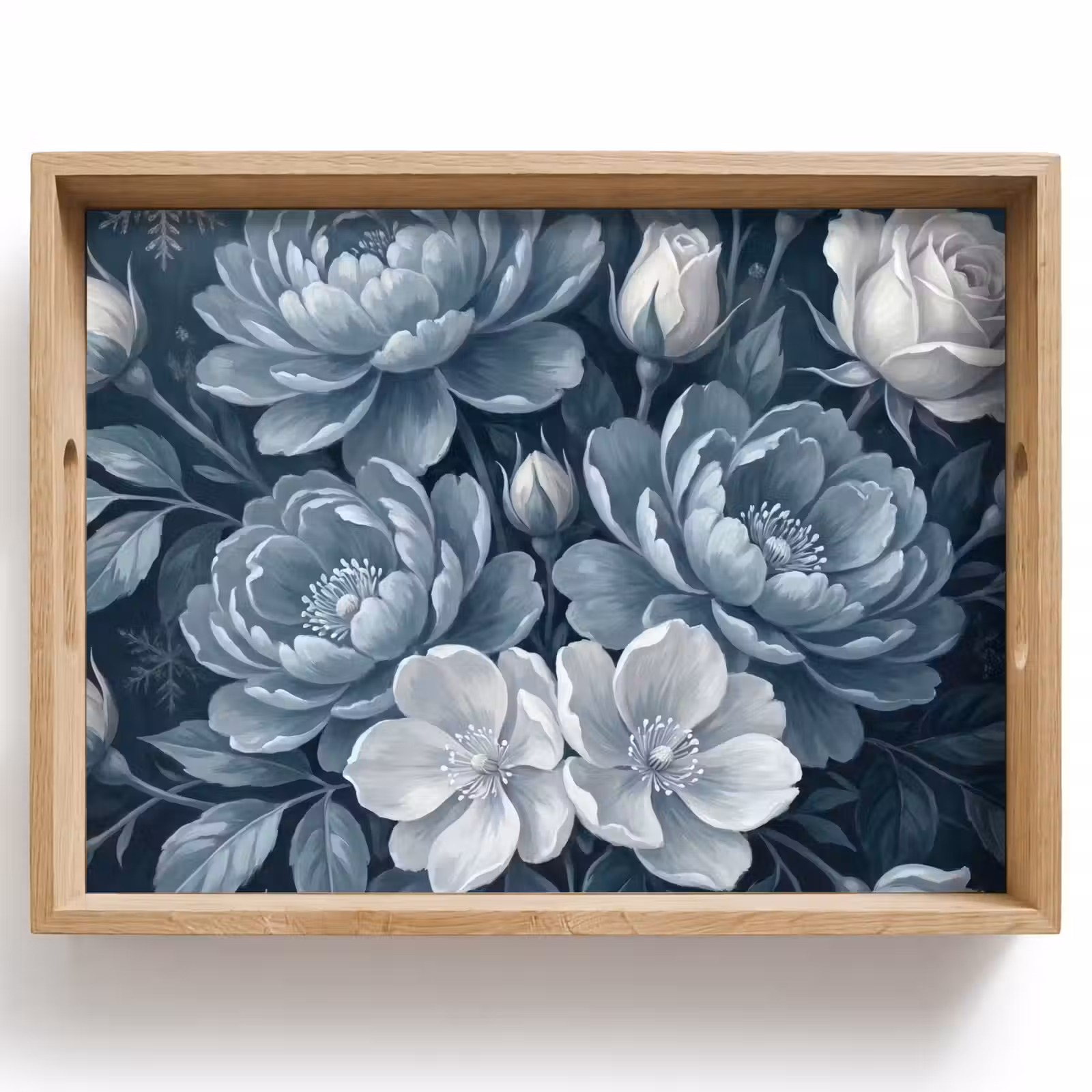 Dienblad - Bloemen - Boeket - Winter - Abstract - Blauw — 1