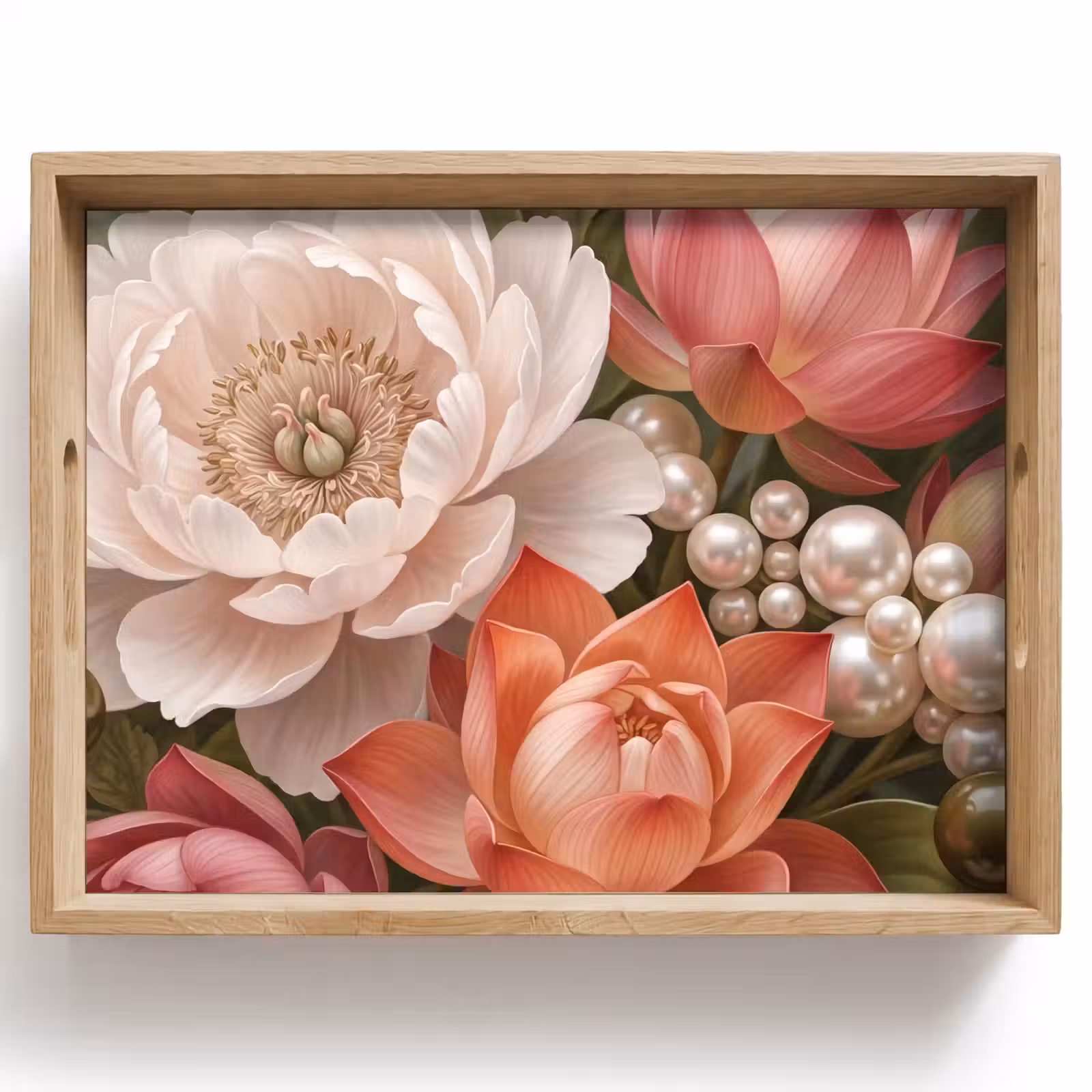Dienblad - Bloemen - Parels - Elegant - Roze - Wit — 1