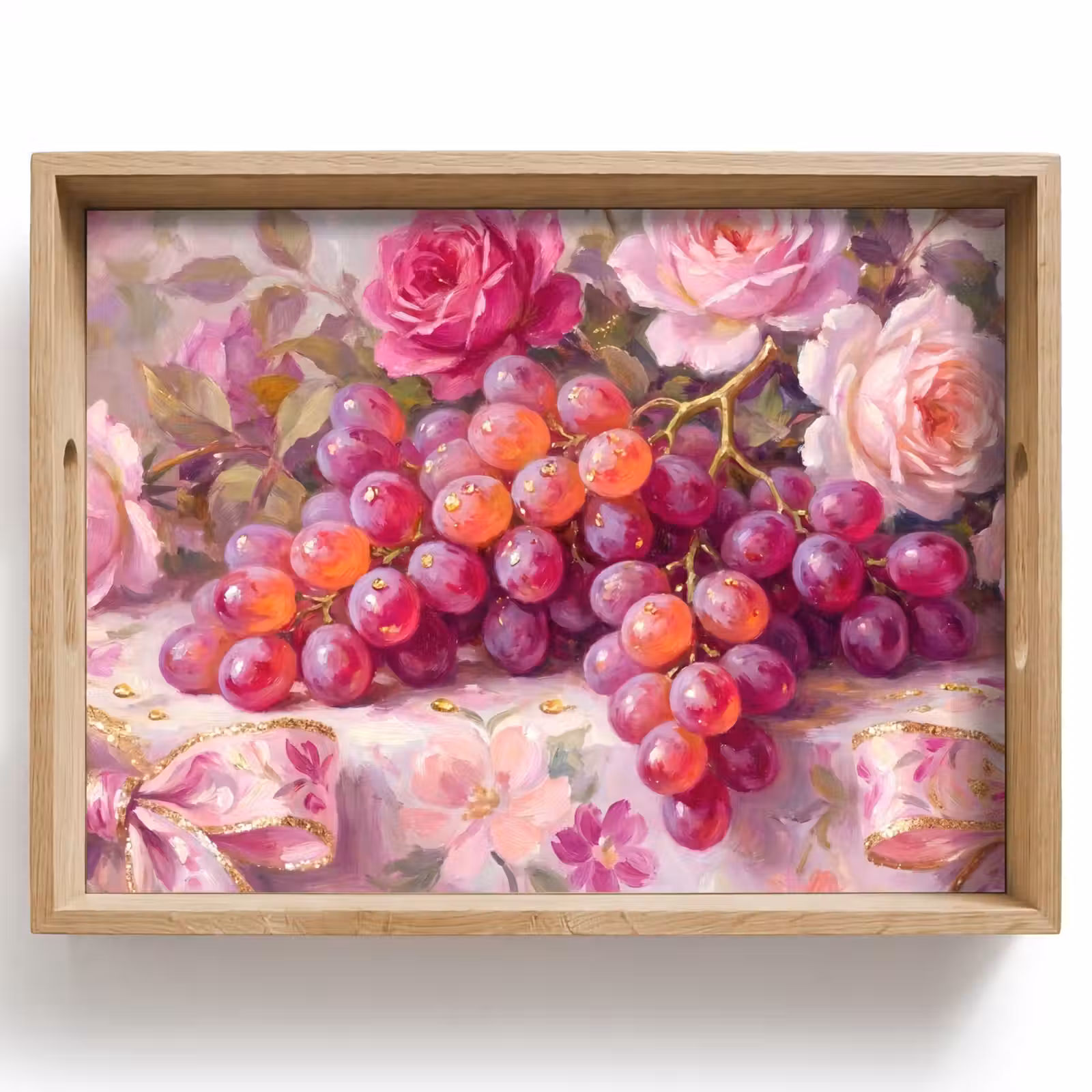Dienblad - Eten - Bloemen - Stilleven - Roze - Goud — 1