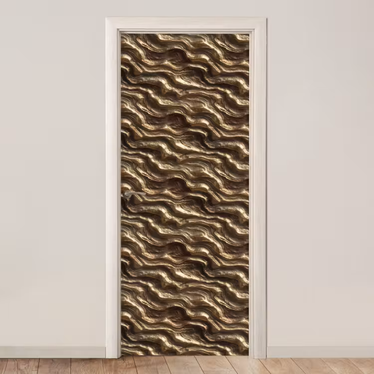 Deursticker - Reliëf - Golven - Abstract - Bronsgoud — 1