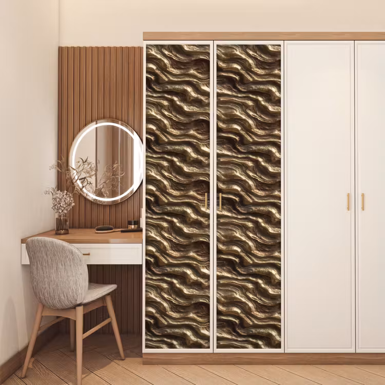 Deursticker - Reliëf - Golven - Abstract - Bronsgoud — 5