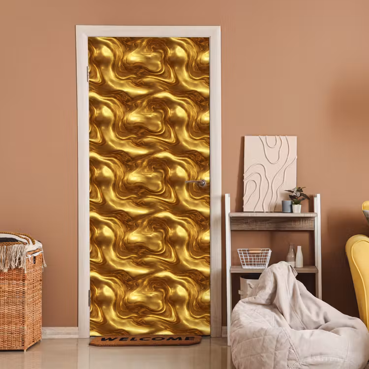 Deursticker - Textuur - Vloeibaar - Organisch - Goud — 2