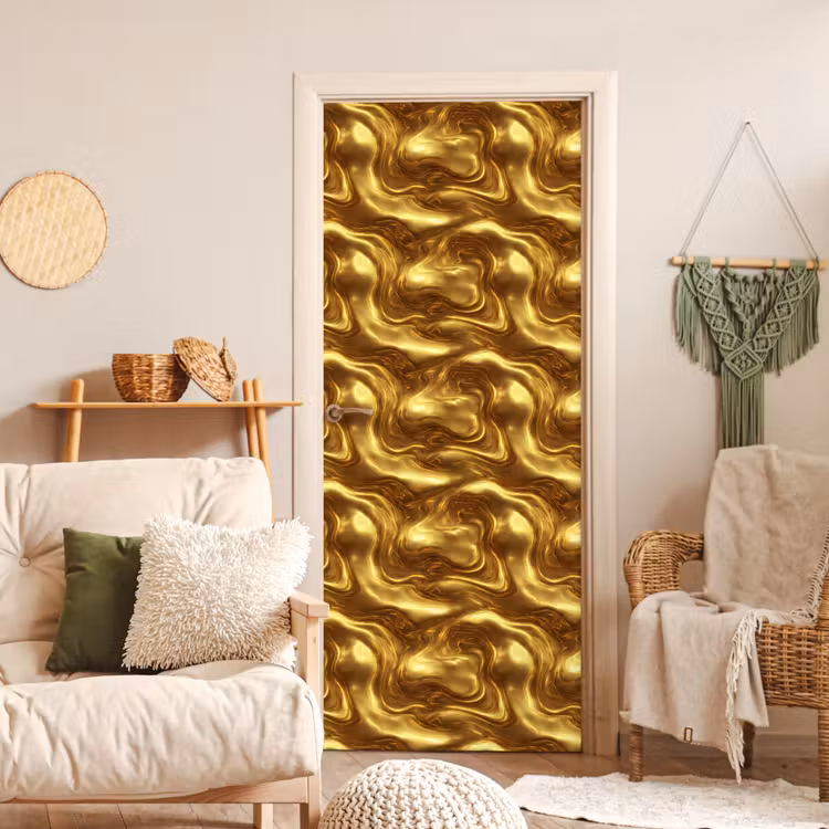 Deursticker - Textuur - Vloeibaar - Organisch - Goud — 4