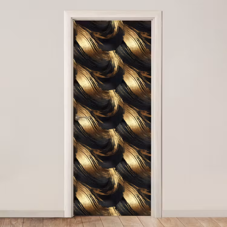 Deursticker - Verfstreken - Abstract - Goud - Zwart — 1