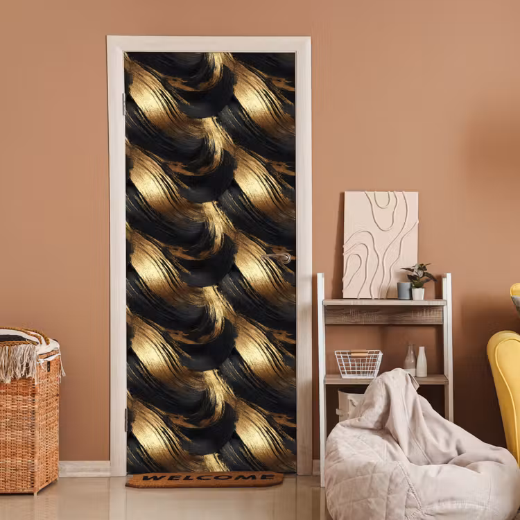 Deursticker - Verfstreken - Abstract - Goud - Zwart — 2