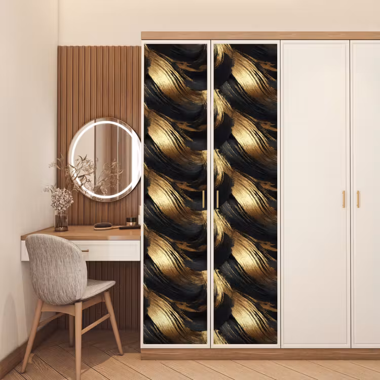 Deursticker - Verfstreken - Abstract - Goud - Zwart — 5