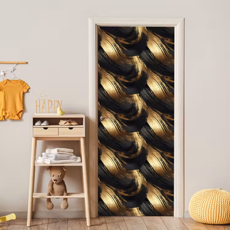 Deursticker - Verfstreken - Abstract - Goud - Zwart — 6