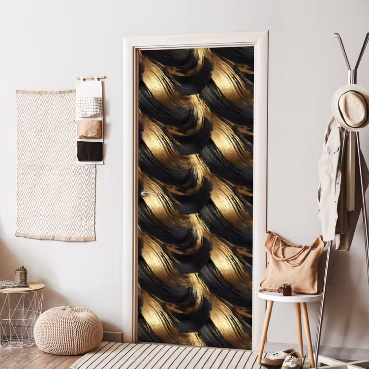 Deursticker - Verfstreken - Abstract - Goud - Zwart — 8