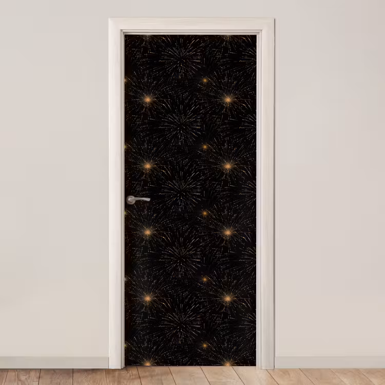 Deursticker - Vuurwerk - Patroon - Feestelijk - Goud - Zwart — 1