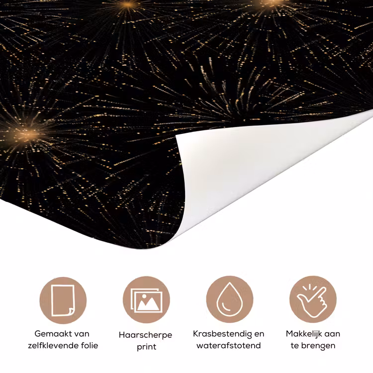 Deursticker - Vuurwerk - Patroon - Feestelijk - Goud - Zwart — 3