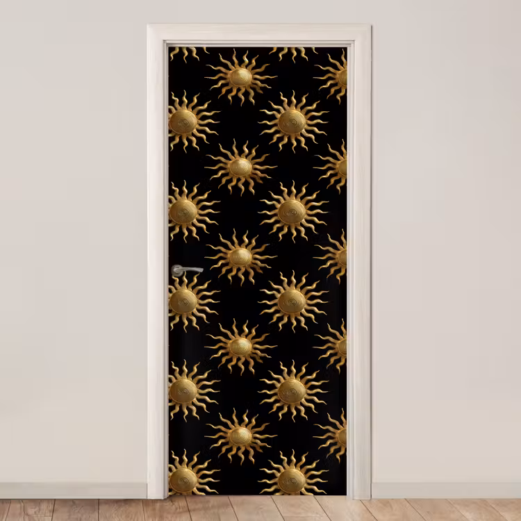 Deursticker - Zon - Patroon - Luxe - Goud - Zwart — 1