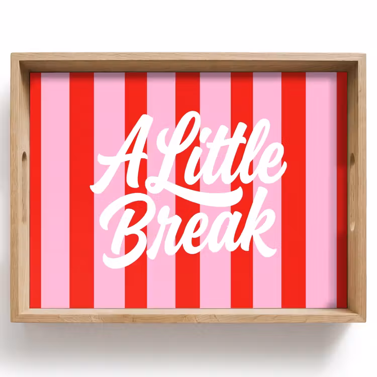 Dienblad - A Little Break - Strepen - Rood - Roze — 1