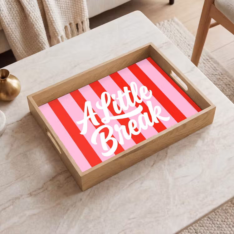 Dienblad - A Little Break - Strepen - Rood - Roze — 2