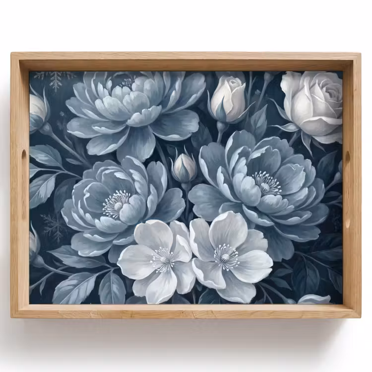 Dienblad - Bloemen - Boeket - Winter - Abstract - Blauw — 1