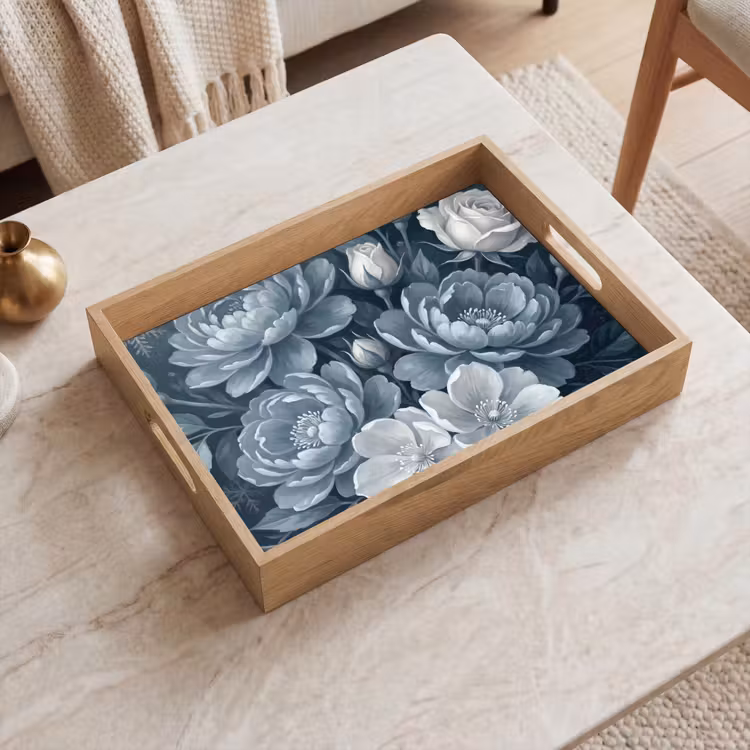 Dienblad - Bloemen - Boeket - Winter - Abstract - Blauw — 2