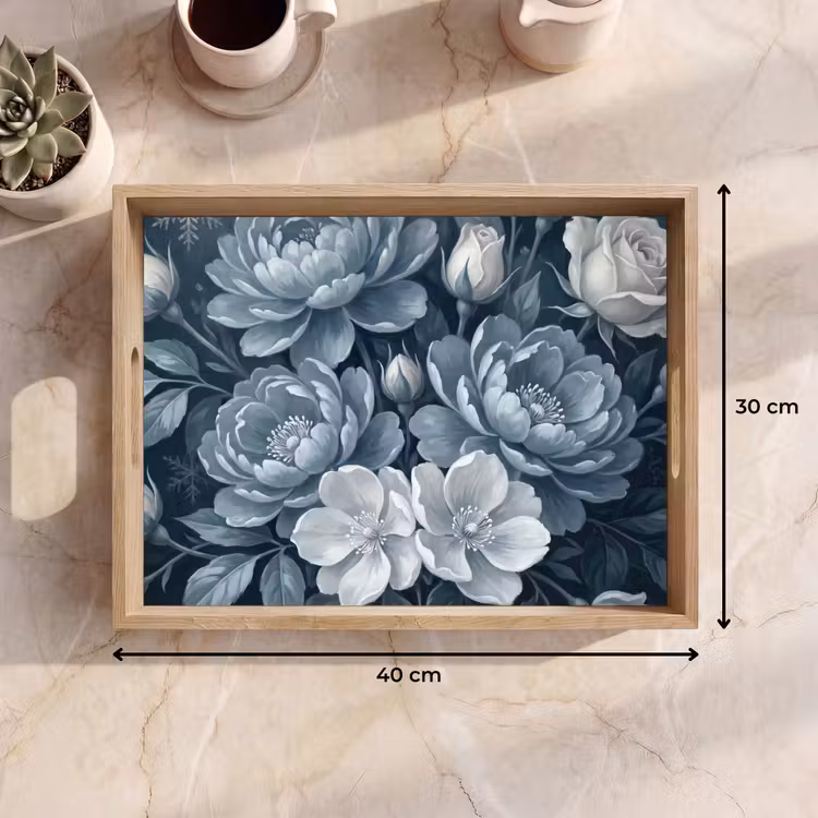 Dienblad - Bloemen - Boeket - Winter - Abstract - Blauw — 9