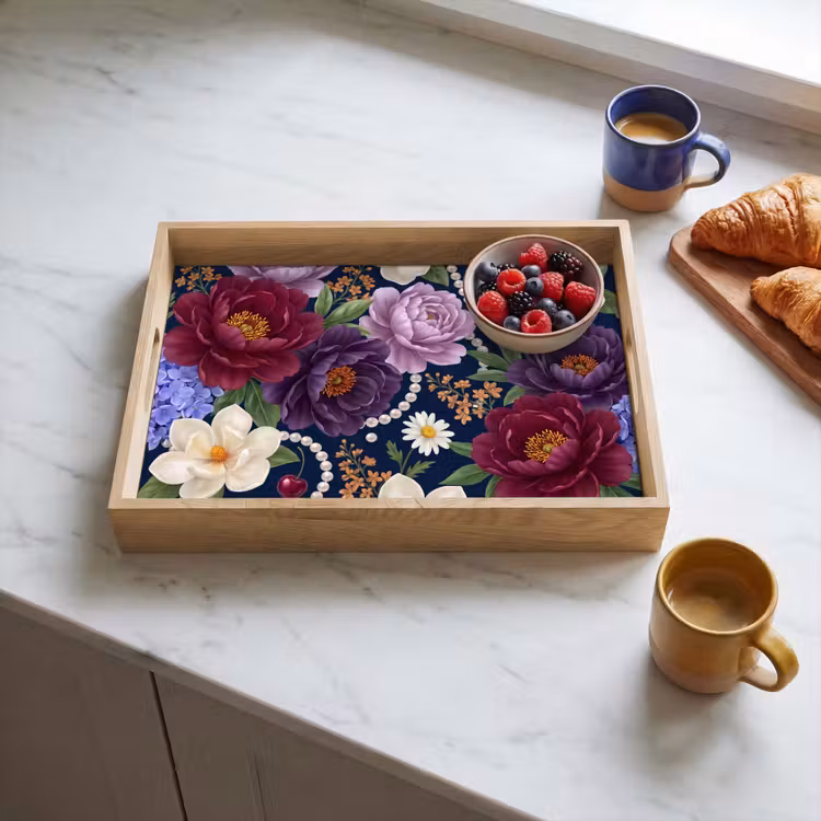 Dienblad - Bloemen - Parels - Decoratie - Modern - Blauw — 4