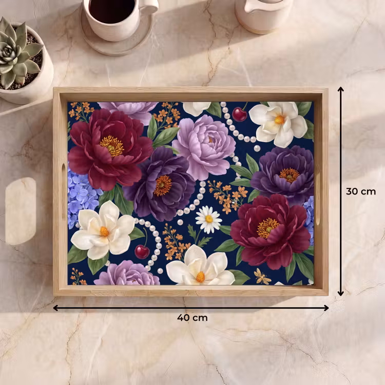 Dienblad - Bloemen - Parels - Decoratie - Modern - Blauw — 9