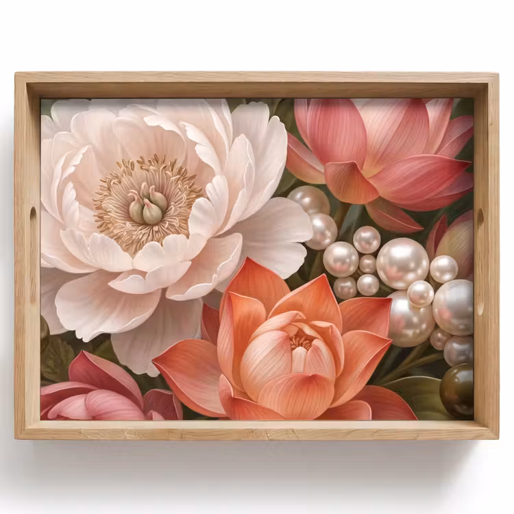 Dienblad - Bloemen - Parels - Elegant - Roze - Wit — 1