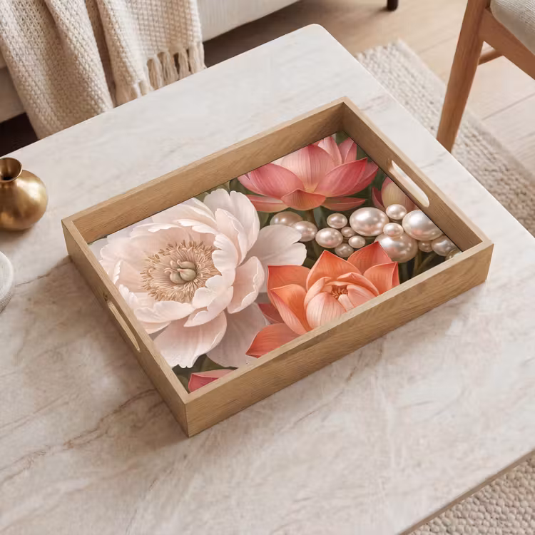 Dienblad - Bloemen - Parels - Elegant - Roze - Wit — 2