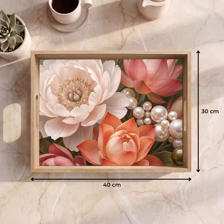 Dienblad - Bloemen - Parels - Elegant - Roze - Wit — 9