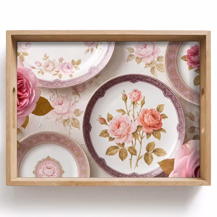 Dienblad - Bloemen - Patroon - Vintage - Roze - Decoratie — 1