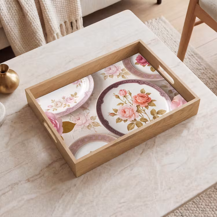Dienblad - Bloemen - Patroon - Vintage - Roze - Decoratie — 2