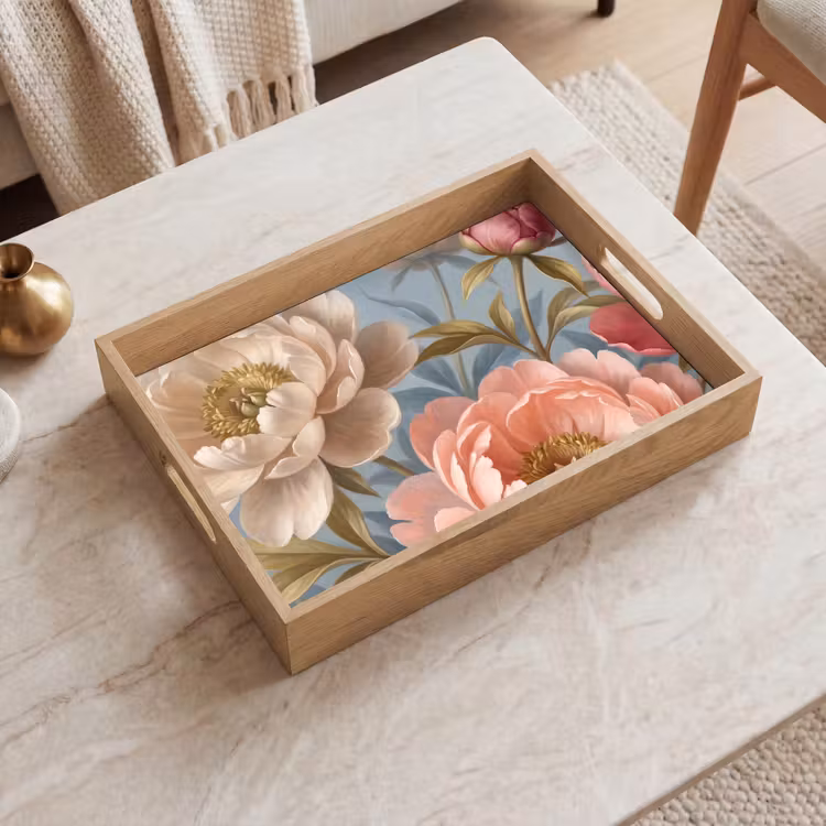 Dienblad - Bloemen - Roze - Beige - Modern - Natuur — 2