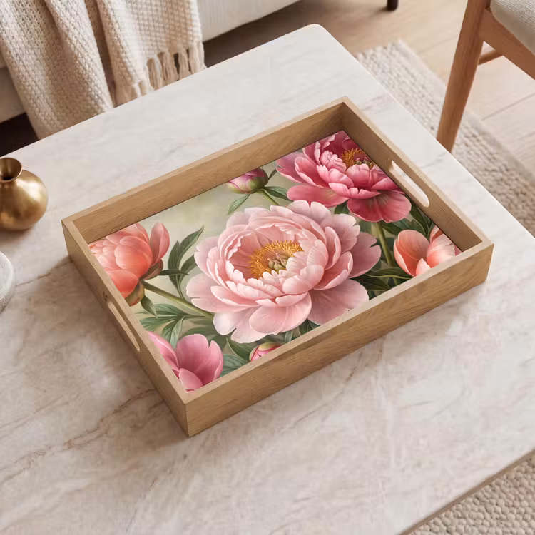 Dienblad - Bloemen - Roze - Klassiek - Gedetailleerd - Natuur — 2