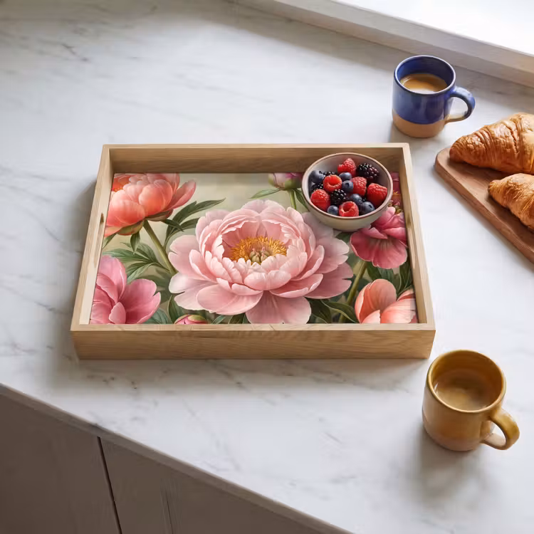 Dienblad - Bloemen - Roze - Klassiek - Gedetailleerd - Natuur — 4