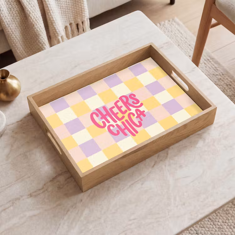 Dienblad - Cheers Chica - Ruitjes - Lila - Geel — 2