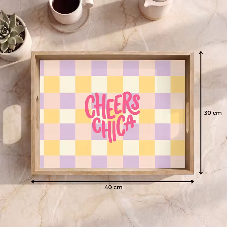 Dienblad - Cheers Chica - Ruitjes - Lila - Geel — 9