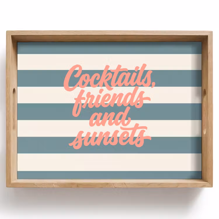 Dienblad - Cocktails - Strepen - Blauw - Koraal — 1