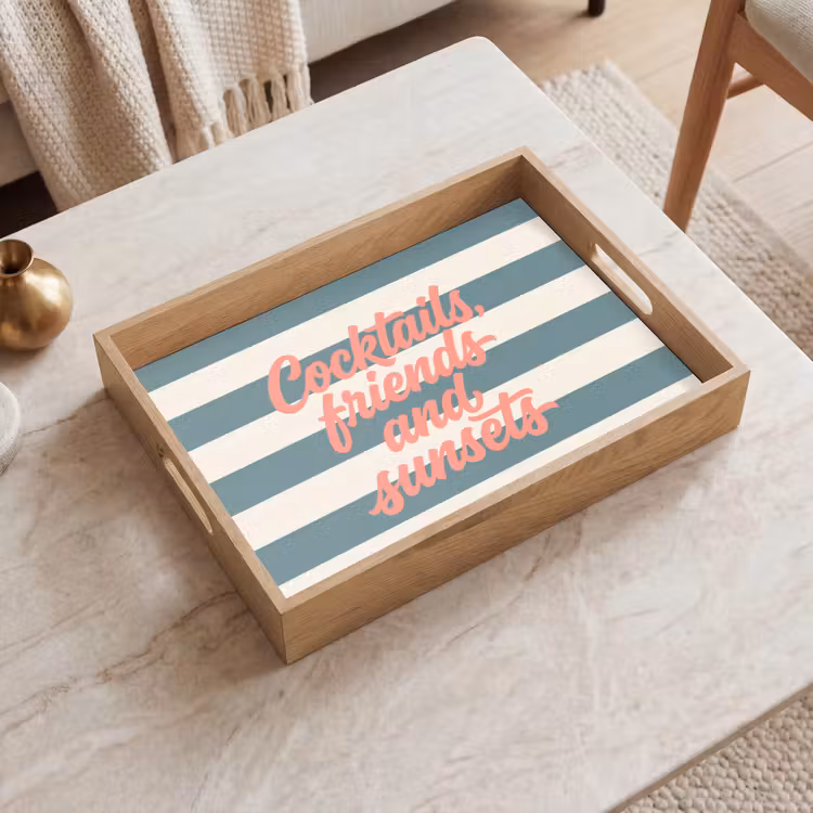 Dienblad - Cocktails - Strepen - Blauw - Koraal — 2