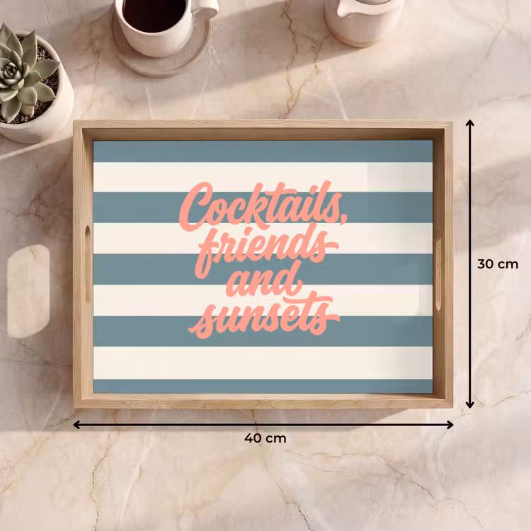 Dienblad - Cocktails - Strepen - Blauw - Koraal — 9