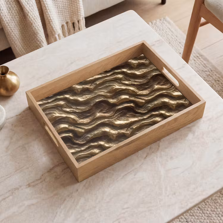 Dienblad - Reliëf - Golven - Abstract - Bronsgoud — 2