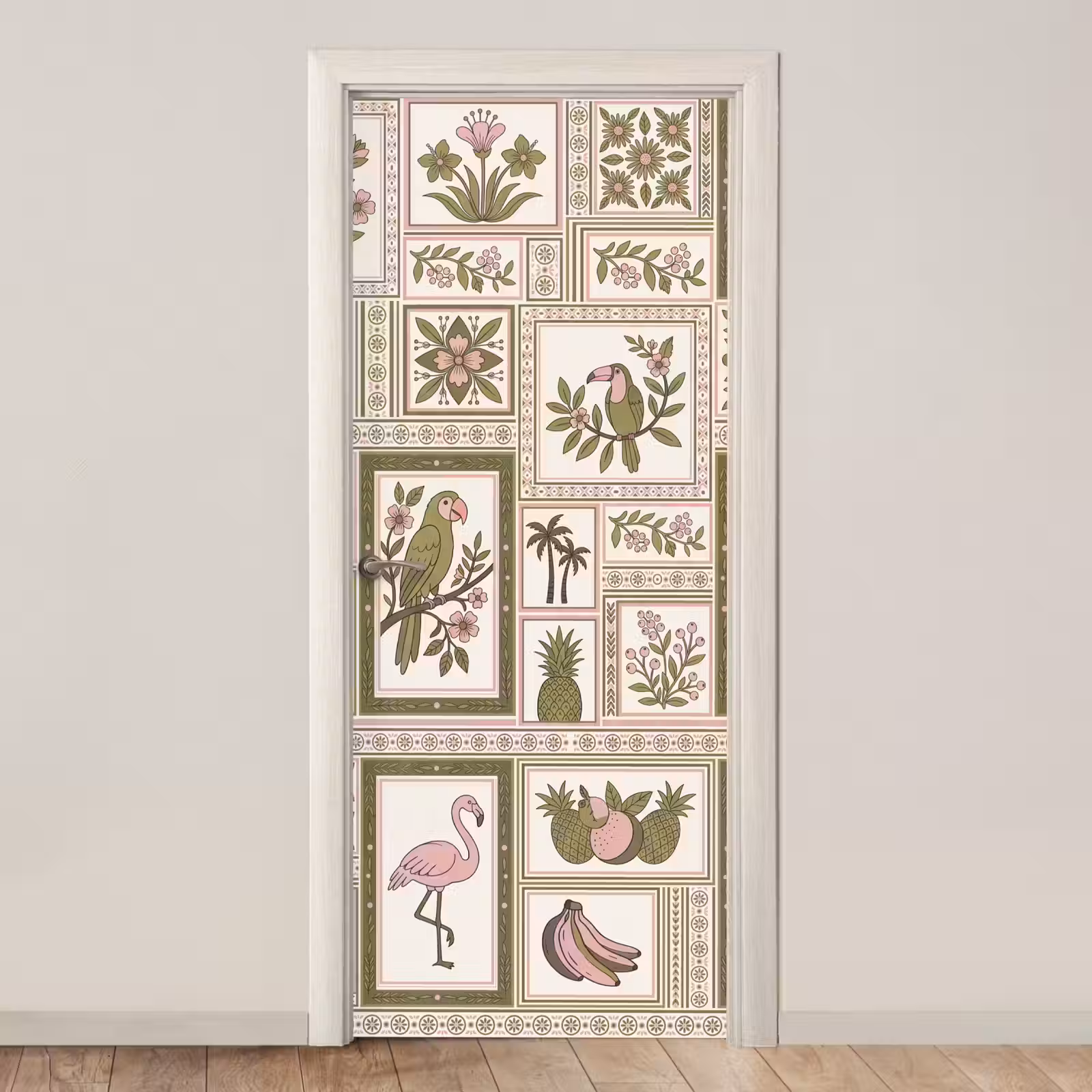 Deursticker - Vogel - Tropisch - Patroon - Decoratief - Groen — 1