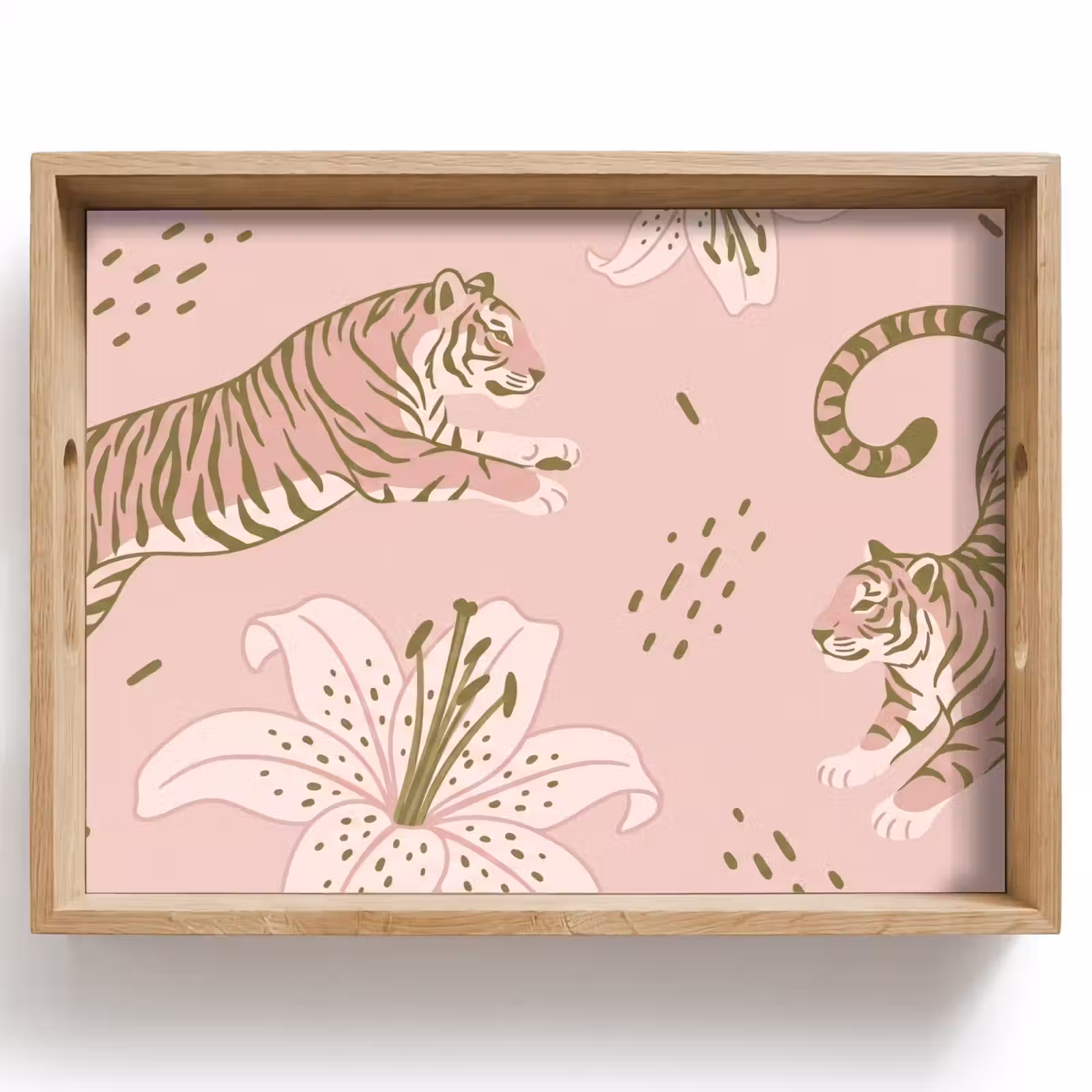 Dienblad - Kat - Springend - Bloemen - Abstract - Roze — 1