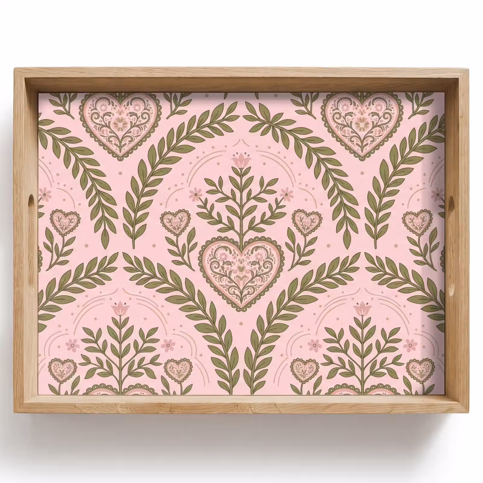 Dienblad - Patroon - Hart - Bloemen - Folkloristisch - Roze — 1