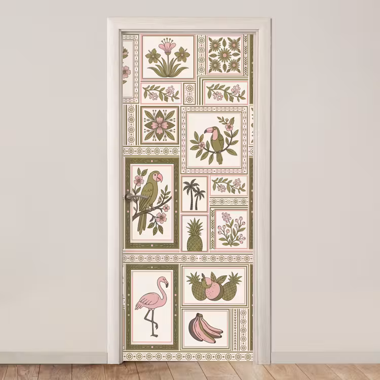 Deursticker - Vogel - Tropisch - Patroon - Decoratief - Groen — 1