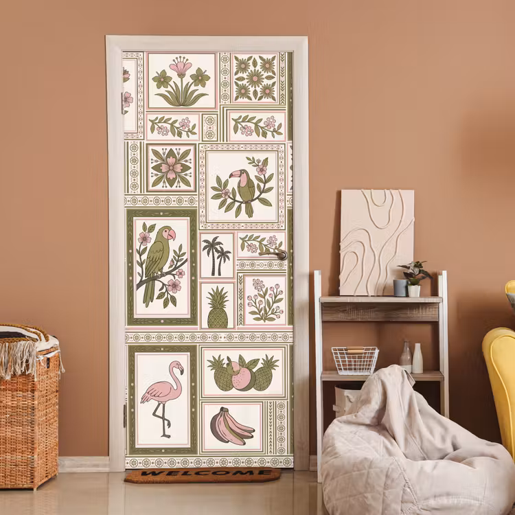 Deursticker - Vogel - Tropisch - Patroon - Decoratief - Groen — 2