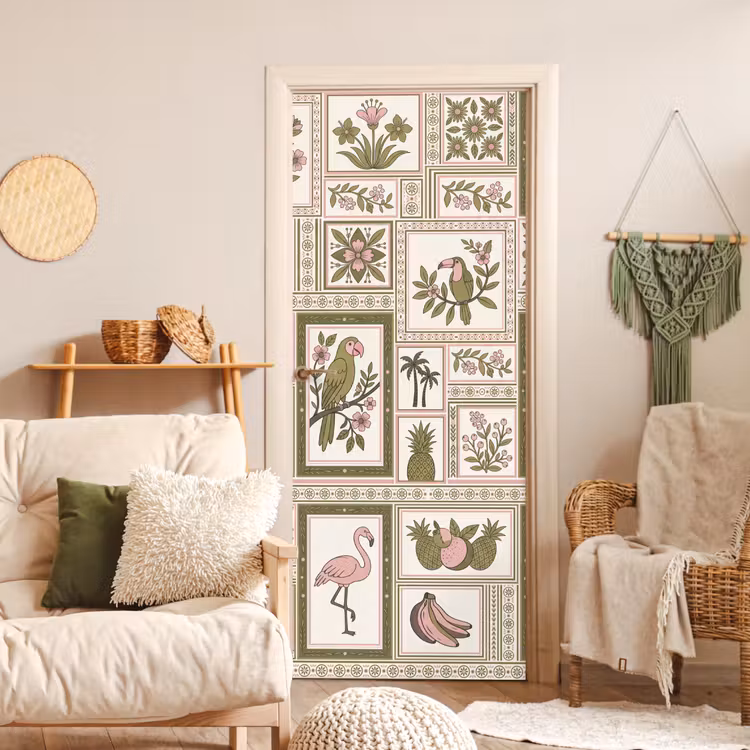 Deursticker - Vogel - Tropisch - Patroon - Decoratief - Groen — 4