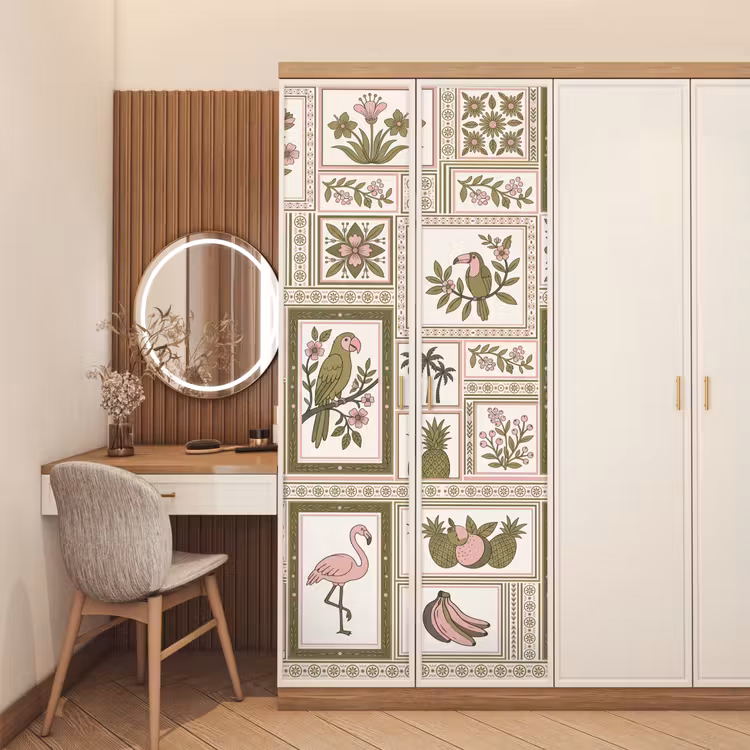 Deursticker - Vogel - Tropisch - Patroon - Decoratief - Groen — 5