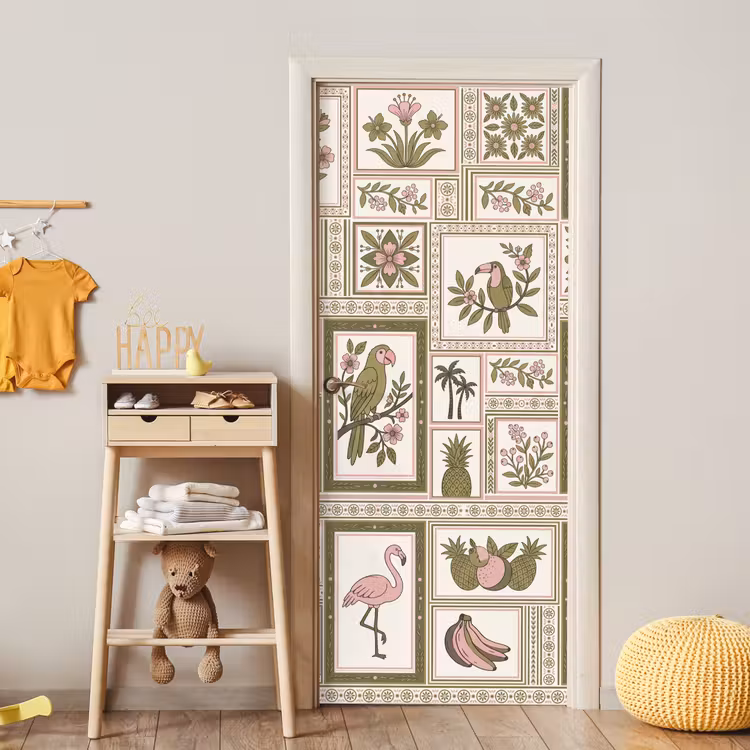 Deursticker - Vogel - Tropisch - Patroon - Decoratief - Groen — 6