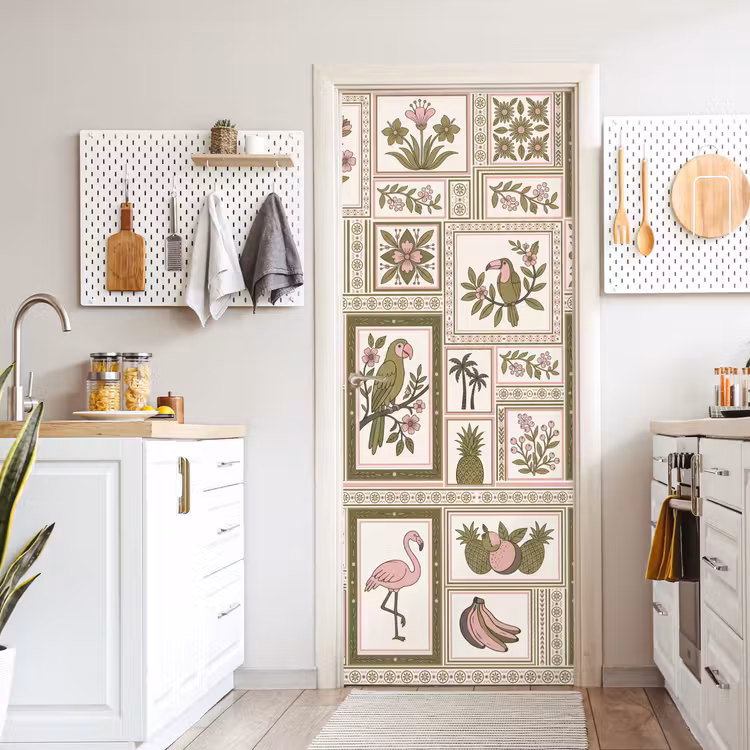 Deursticker - Vogel - Tropisch - Patroon - Decoratief - Groen — 7