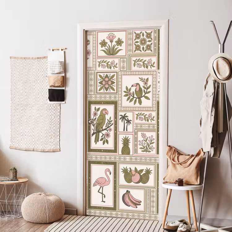 Deursticker - Vogel - Tropisch - Patroon - Decoratief - Groen — 8