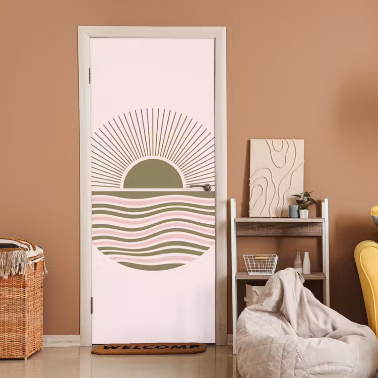 Deursticker - Zon - Zee - Abstract - Modern - Roze — 2